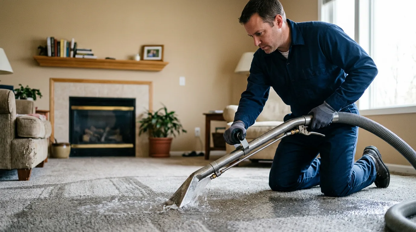 Water damage restoration technician working near Nappanee, IN